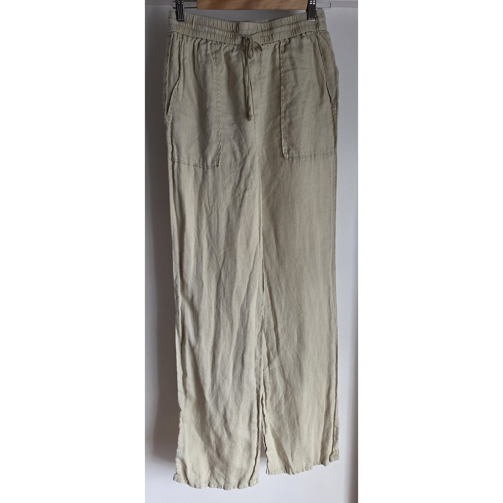 Zara Linen Pants Women S Beige Solid Casual Straight Trousers Minimalist